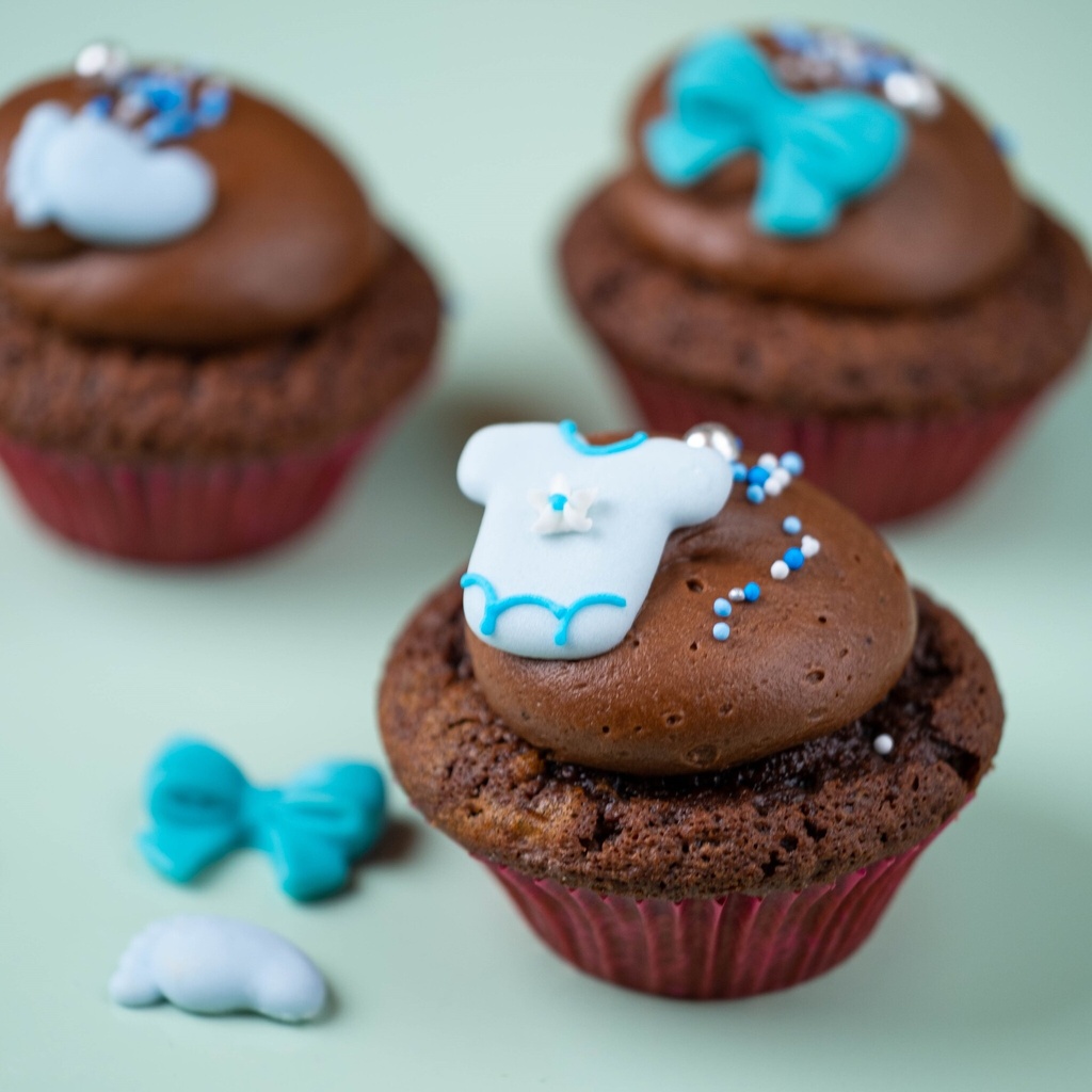 10 Mini Cupcakes All Chocolate Baby Shower Blue