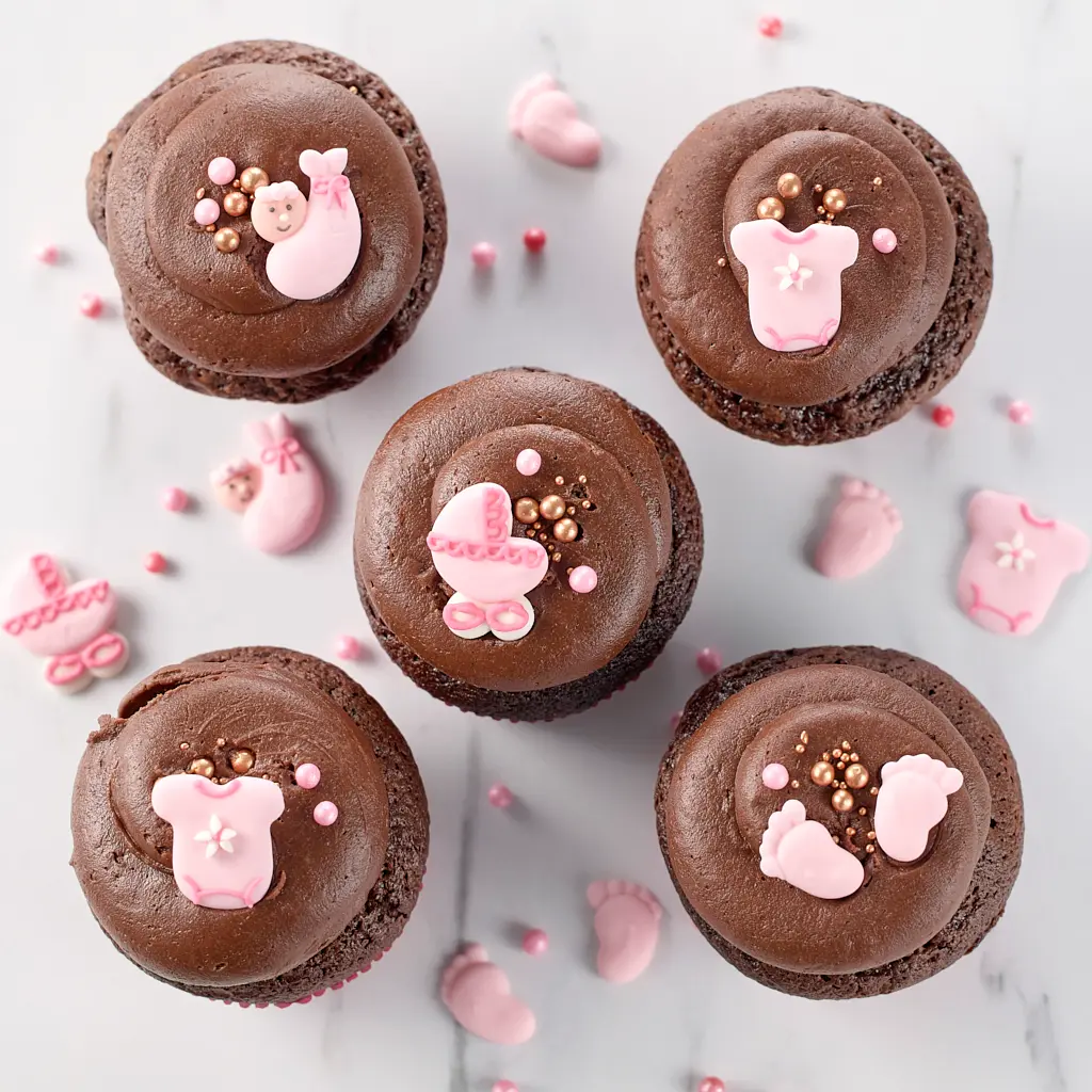 5 cupcakes Chocolat "Baby Shower" Rose