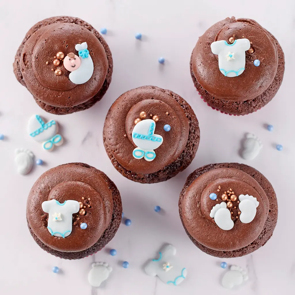 5 cupcakes Chocolat "Babyshower" Bleu