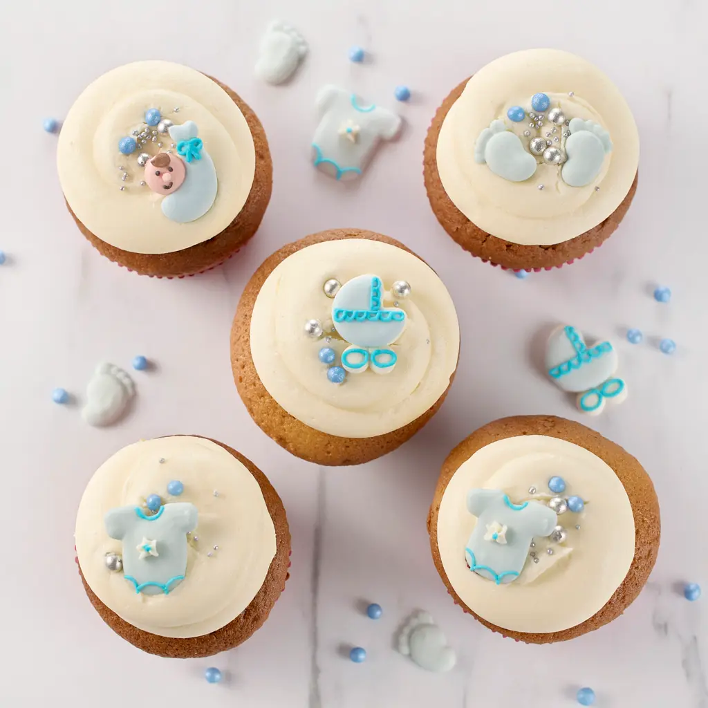 5 Vanilla Cupcakes "Baby Shower" Blue