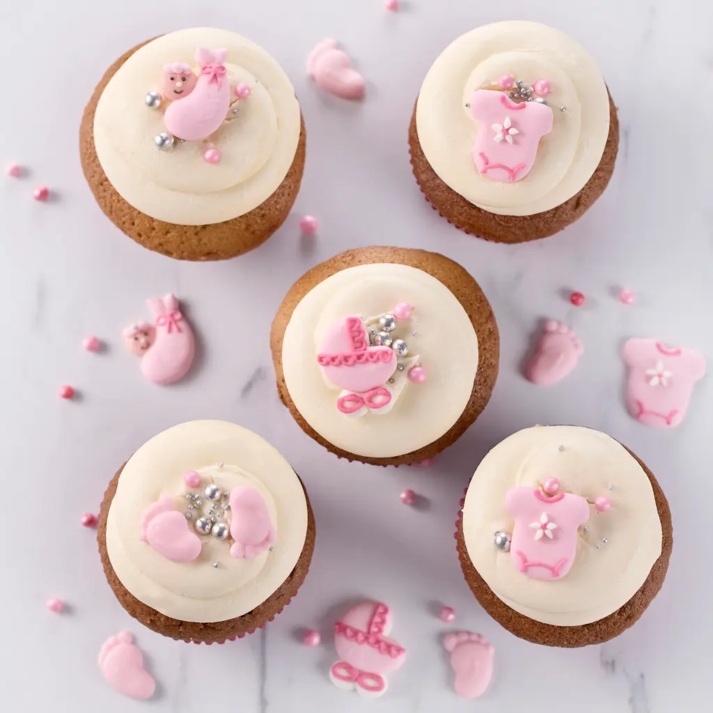 5 Vanilla Cupcakes "Baby Shower" Pink