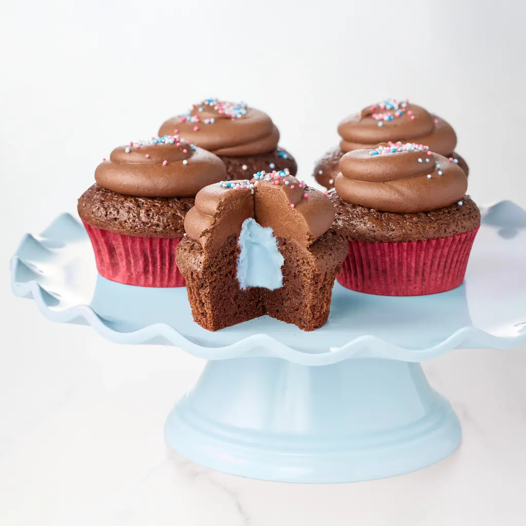 10 chocolate cupcakes "Gender Reveal" Blue