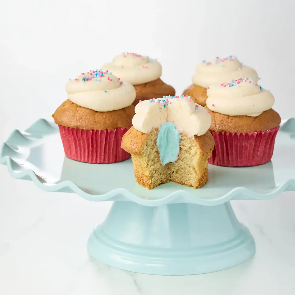 10 cupcakes Vanille "Gender Reveal" Bleu