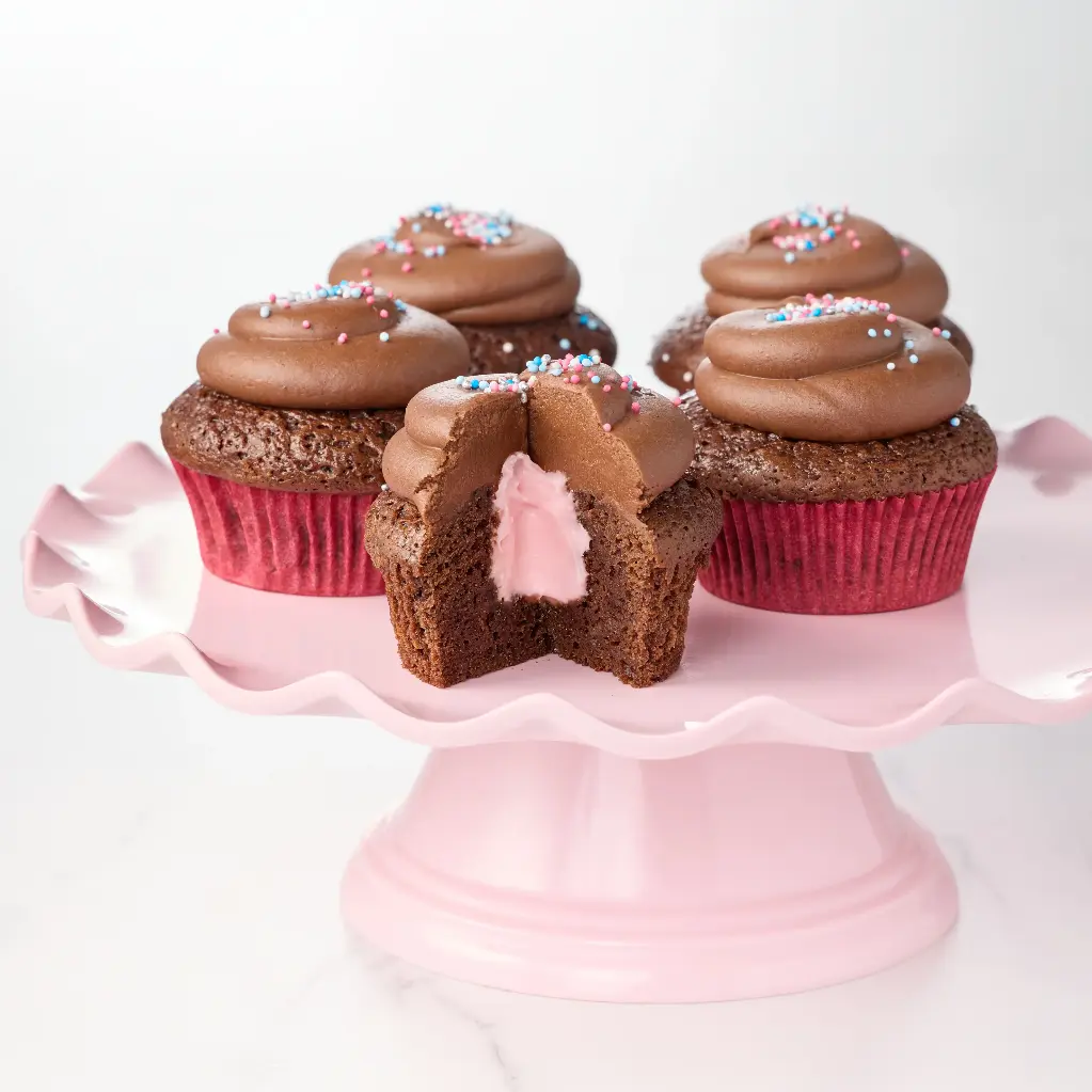 10 chocolate cupcakes "Gender Reveal" Pink
