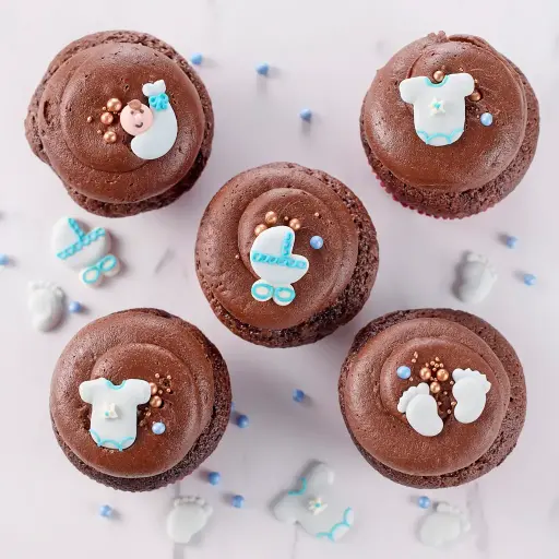 5 cupcakes Chocolat "Babyshower" Bleu