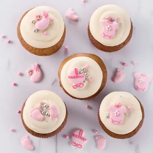 5 cupcakes Vanille "Babyshower" Rose